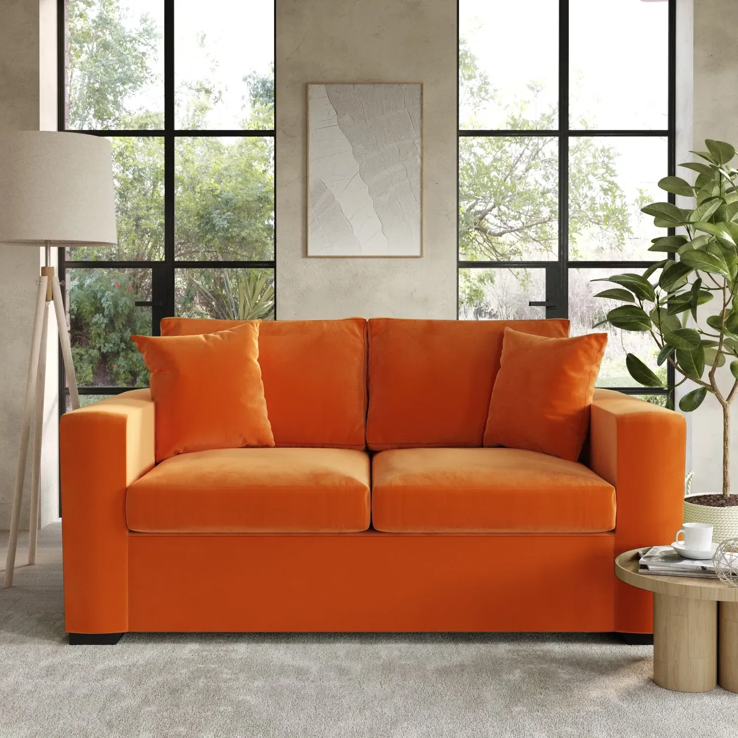 2-Seater Sofa Bed with Pull Out - Orange, Velvet image