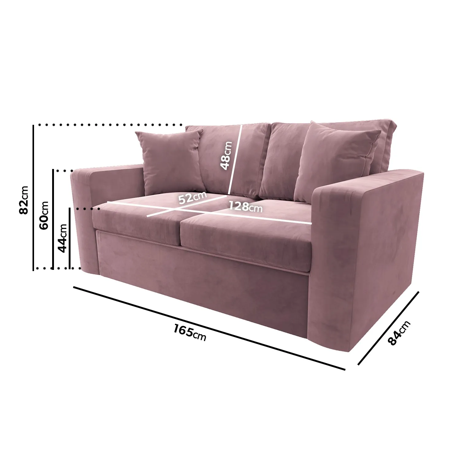 2-Seater Sofa Bed with Pull Out - Pink, Velvet