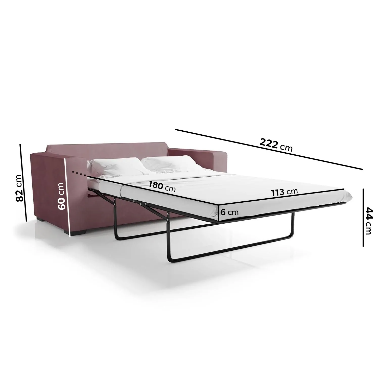 2-Seater Sofa Bed with Pull Out - Pink, Velvet