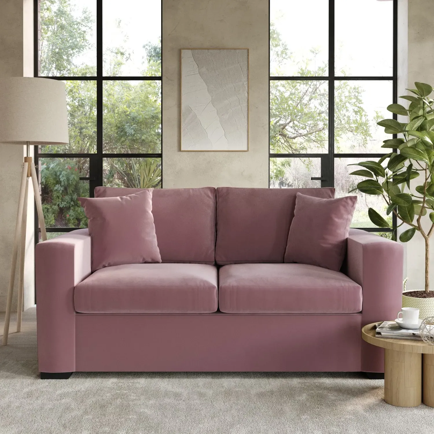 2-Seater Sofa Bed with Pull Out - Pink, Velvet