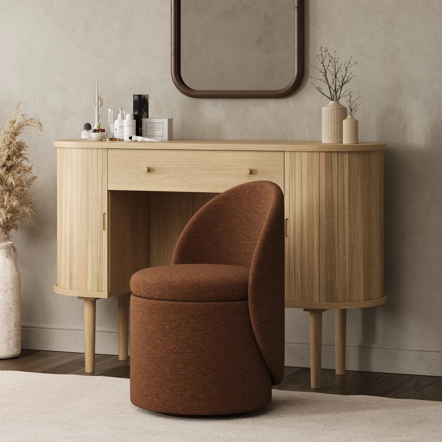 Ottoman Chair with Storage - Orange, Chenille