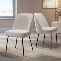 Set of 2 Curved Dining Chairs - Beige, Chenille