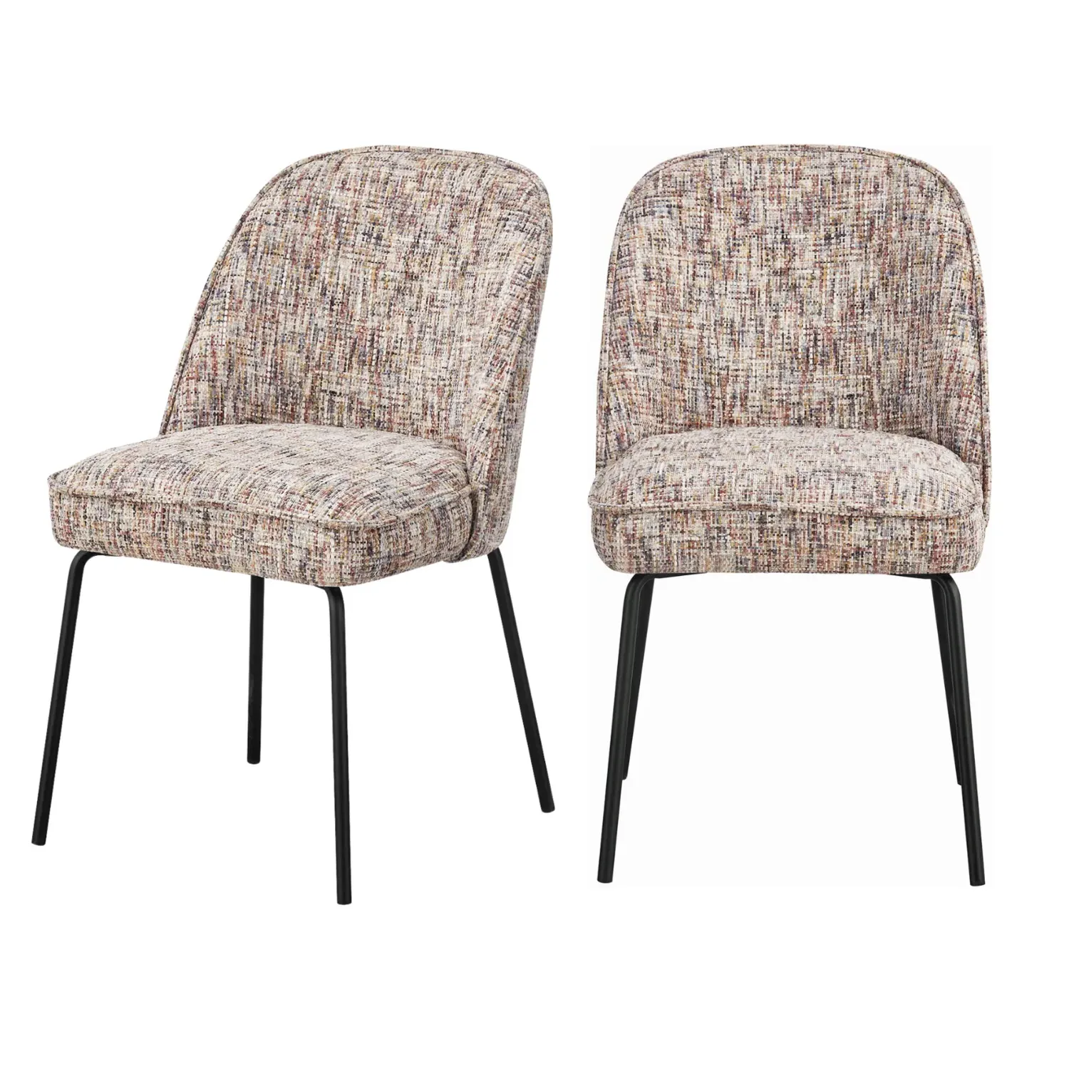 Set of 2 Curved Dining Chairs - Multi, Chenille