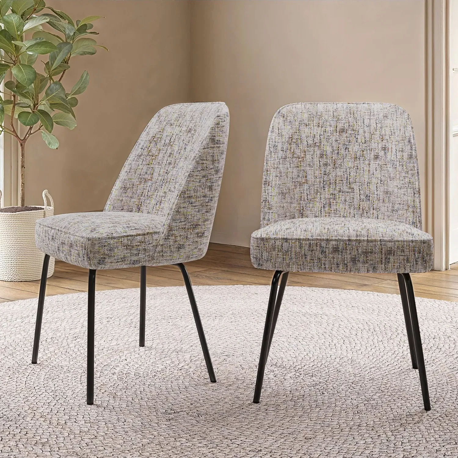 Set of 2 Curved Dining Chairs - Multi, Chenille image