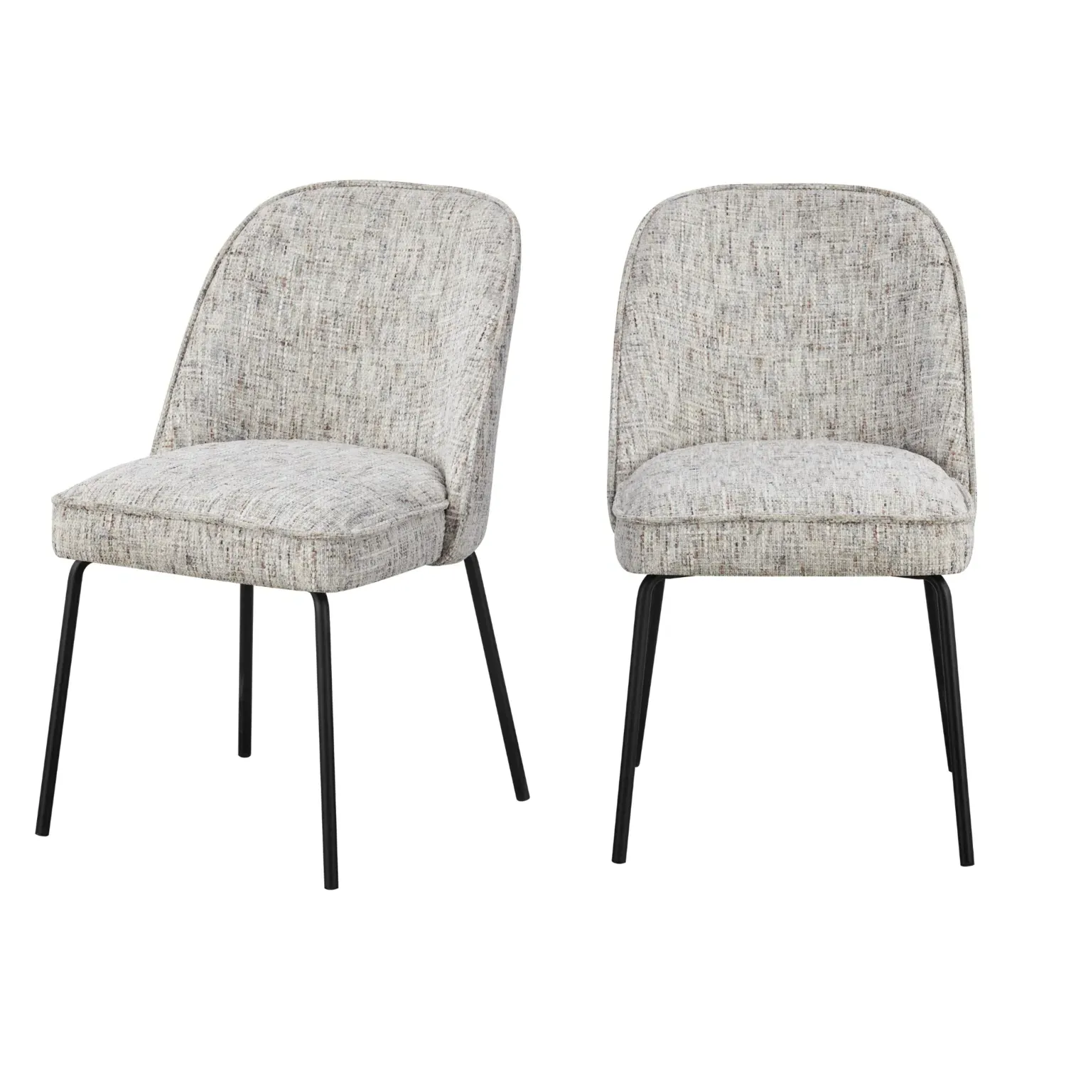 Set of 2 Curved Dining Chairs - Neutral, Chenille