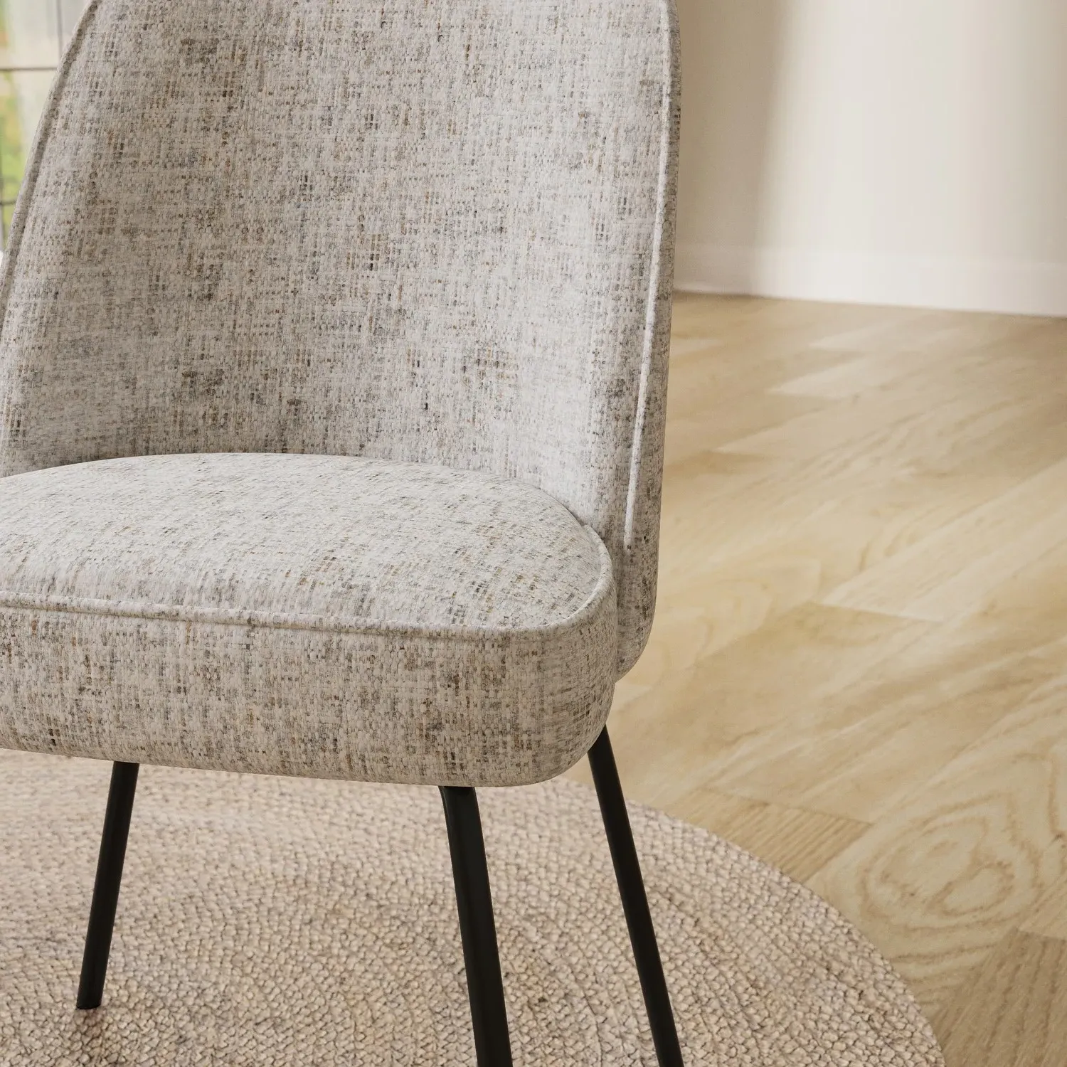 Set of 2 Curved Dining Chairs - Neutral, Chenille