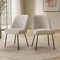 Set of 2 Curved Dining Chairs - Neutral, Chenille