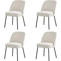 Set of 4 Curved Dining Chairs - Beige, Chenille