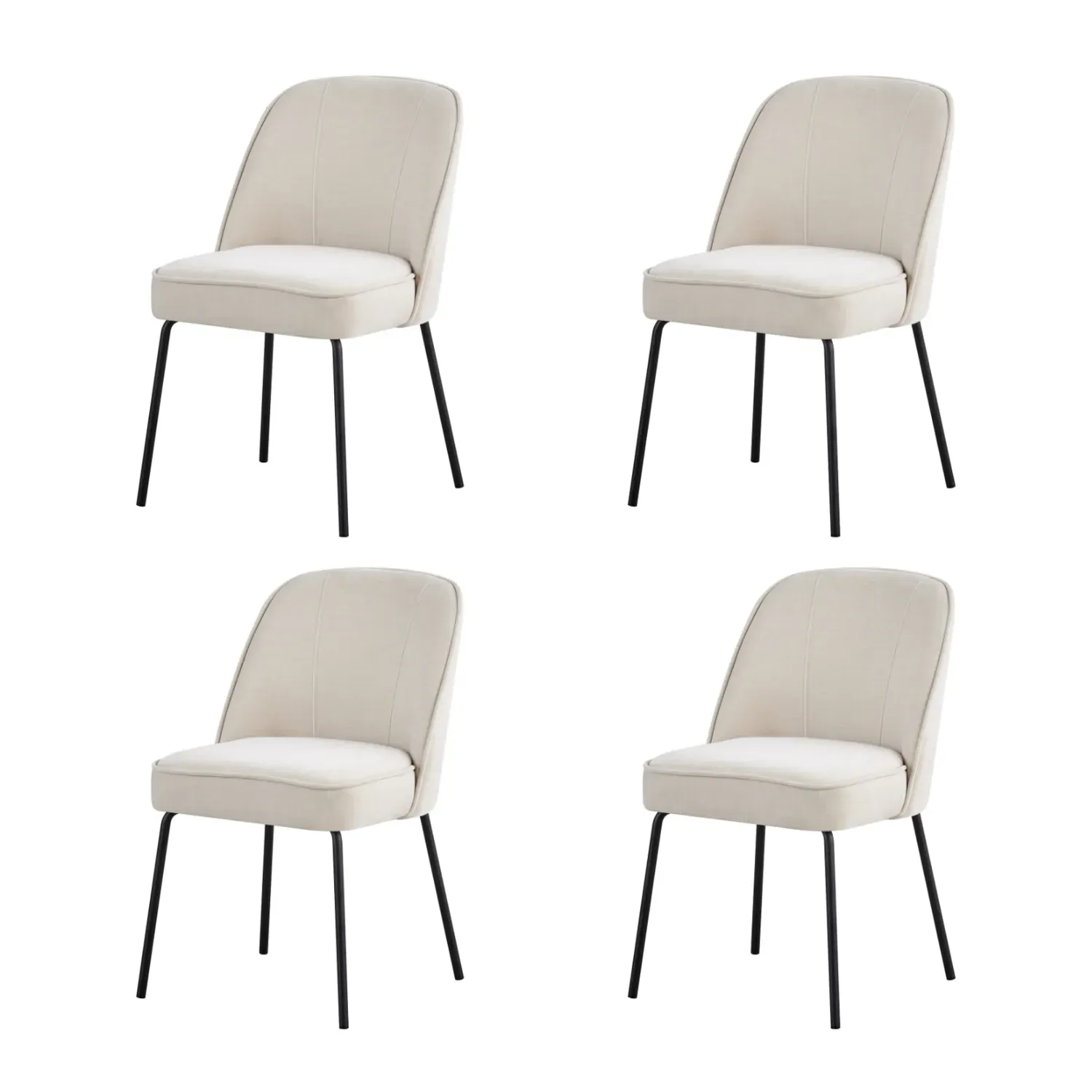Set of 4 Curved Dining Chairs - Beige, Chenille image