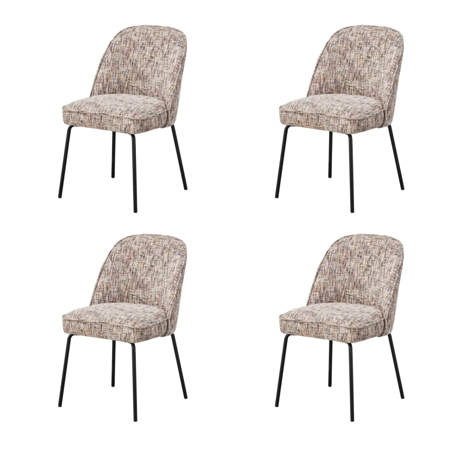 Set of 4 Curved Dining Chairs - Multi, Fabric