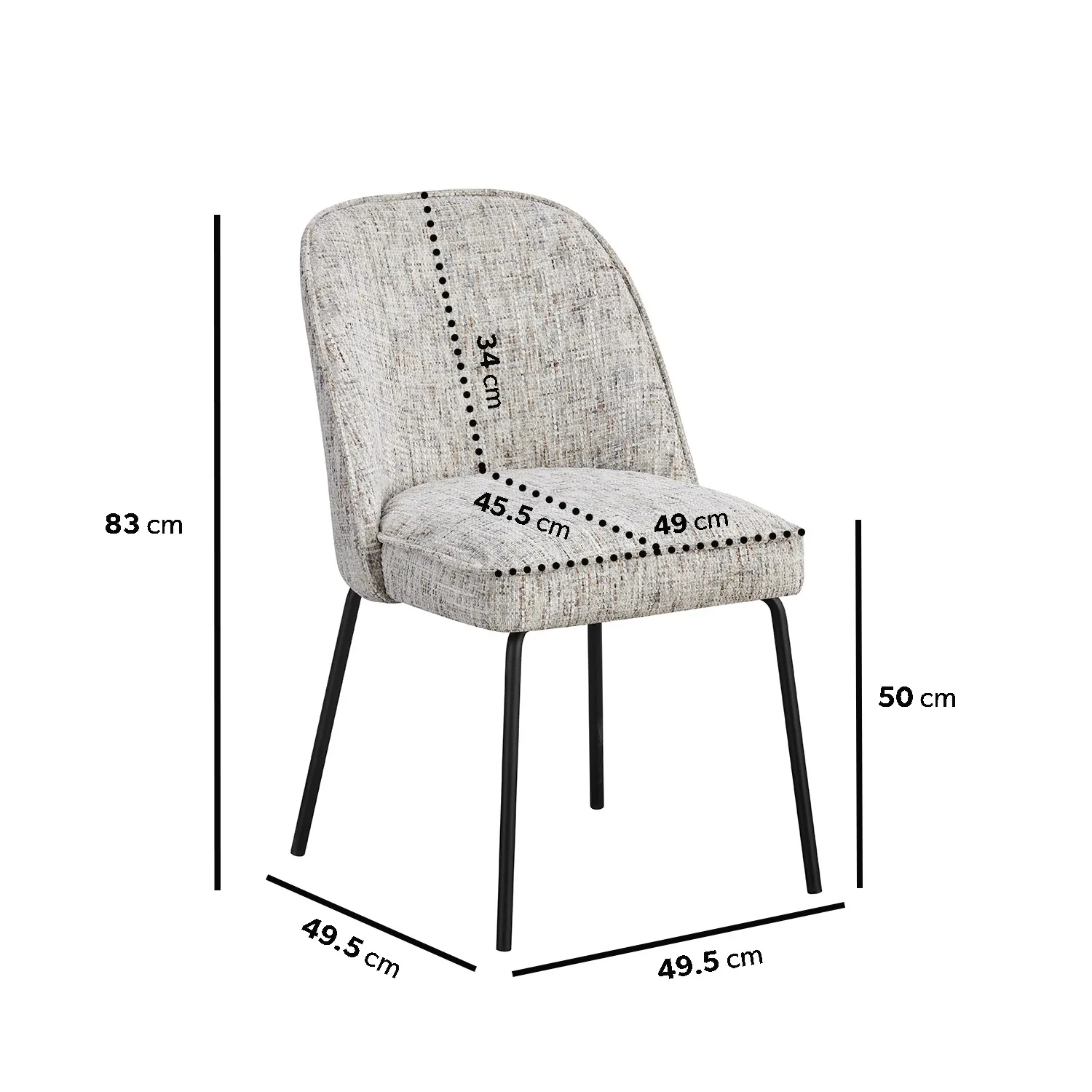 Set of 4 Curved Dining Chairs - Neutral, Fabric