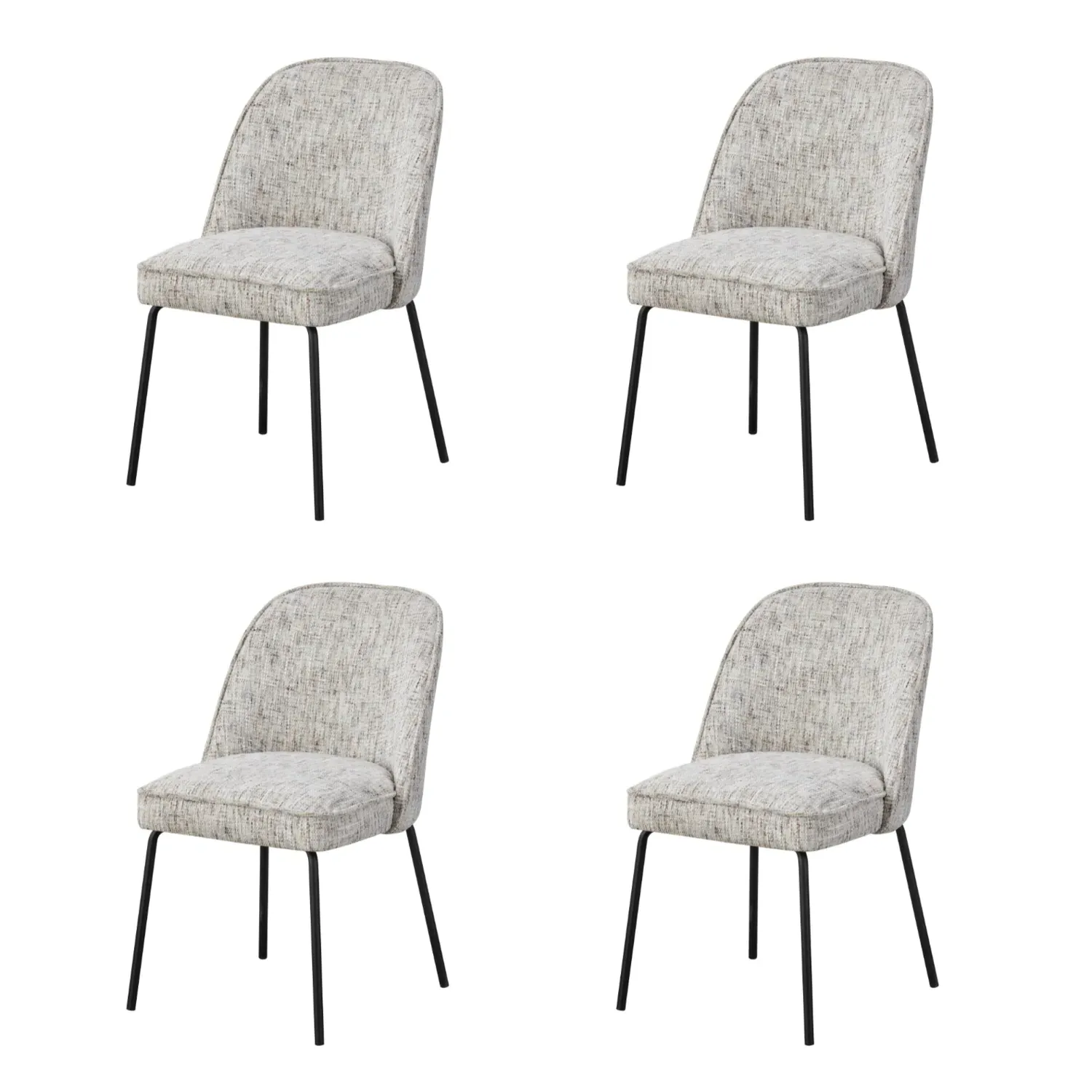 Set of 4 Curved Dining Chairs - Neutral, Fabric