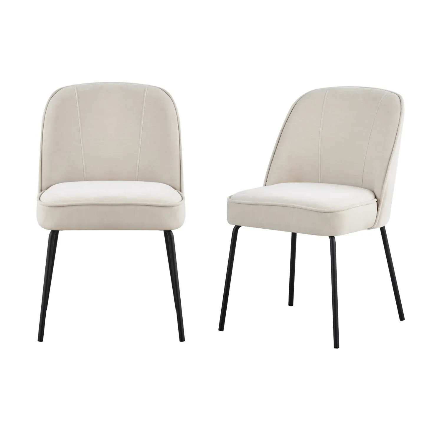 Set of 6 Curved Dining Chairs - Beige, Chenille