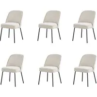 Set of 6 Curved Dining Chairs - Beige, Chenille