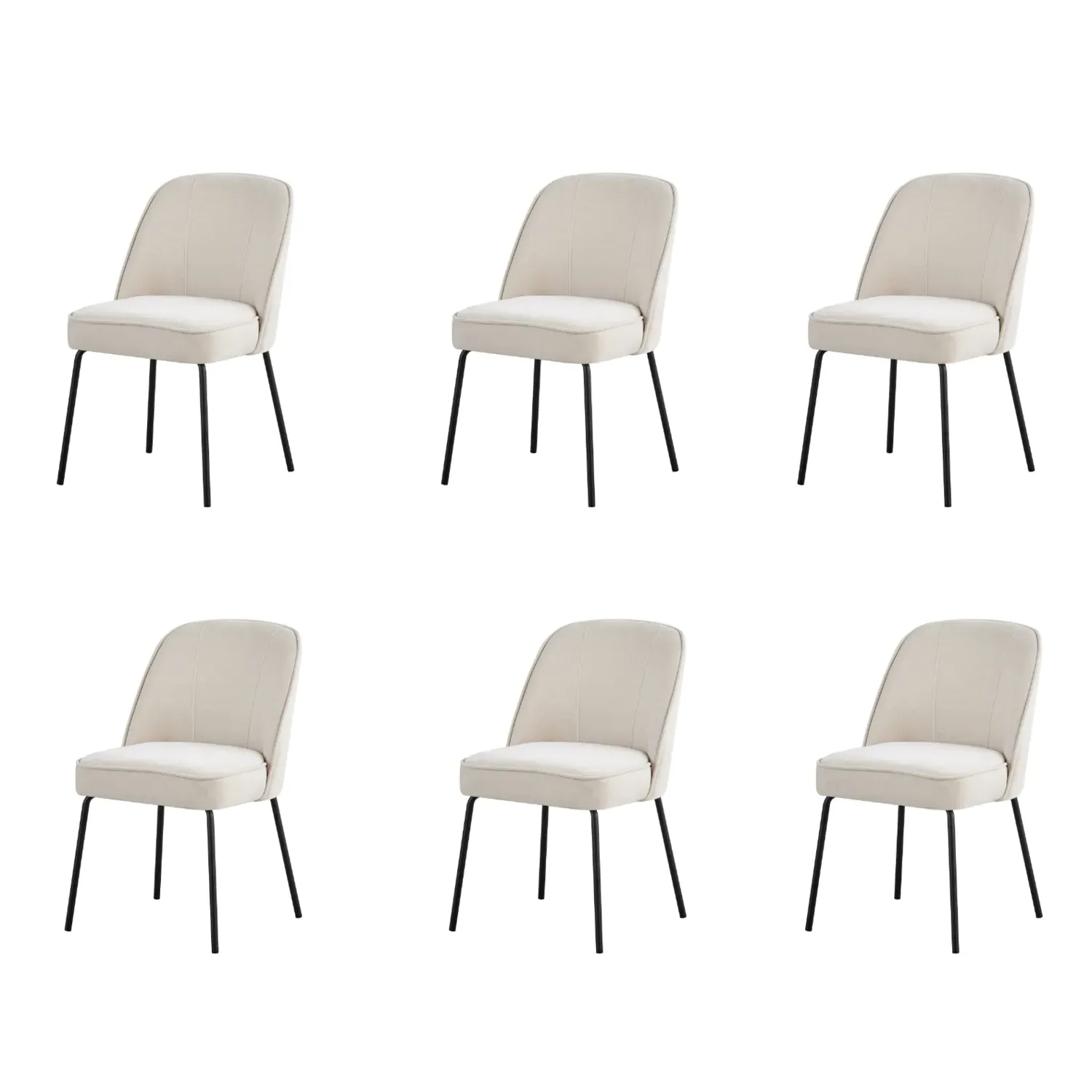 Set of 6 Curved Dining Chairs - Beige, Chenille image