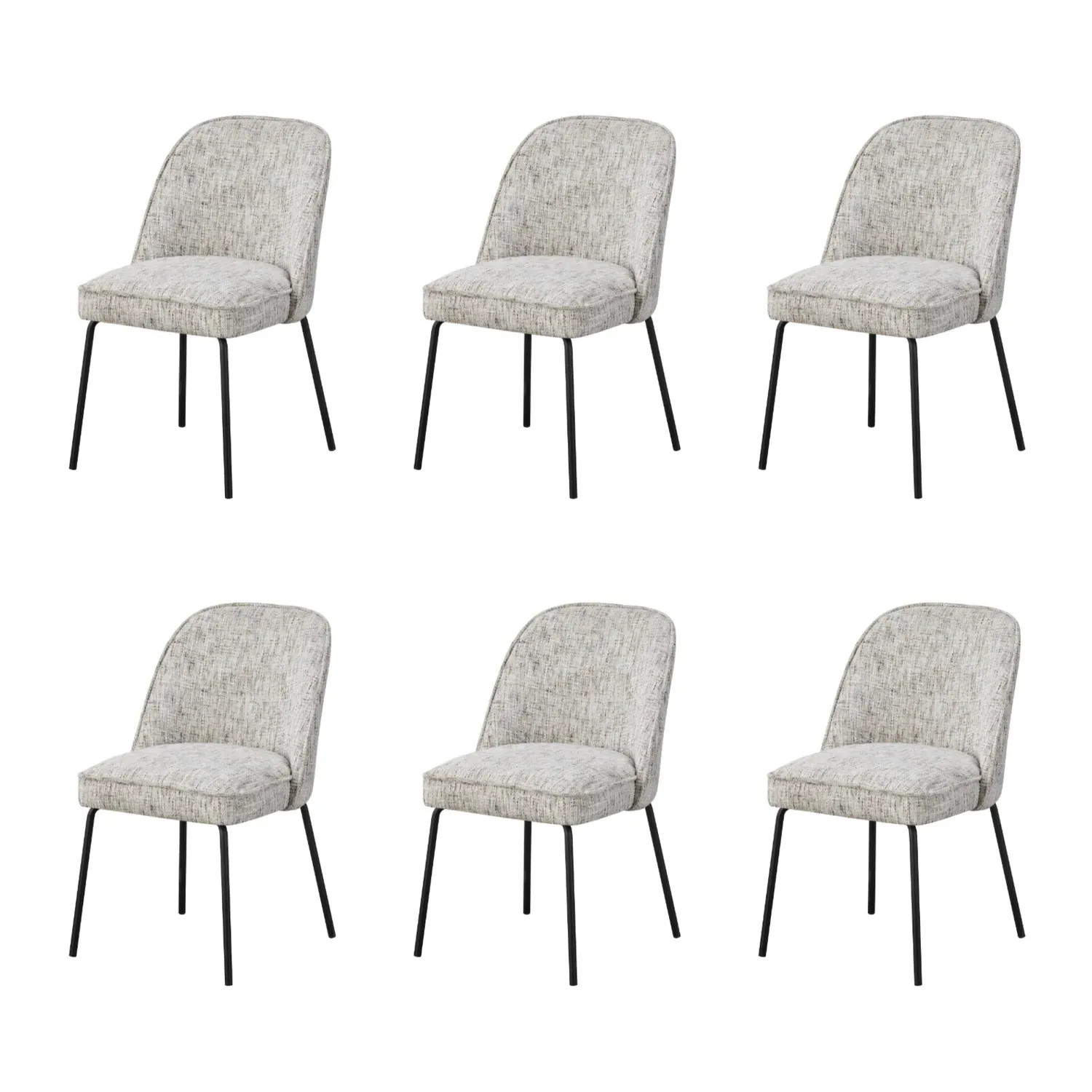 Set of 6 Curved Dining Chairs - Beige, Fabric