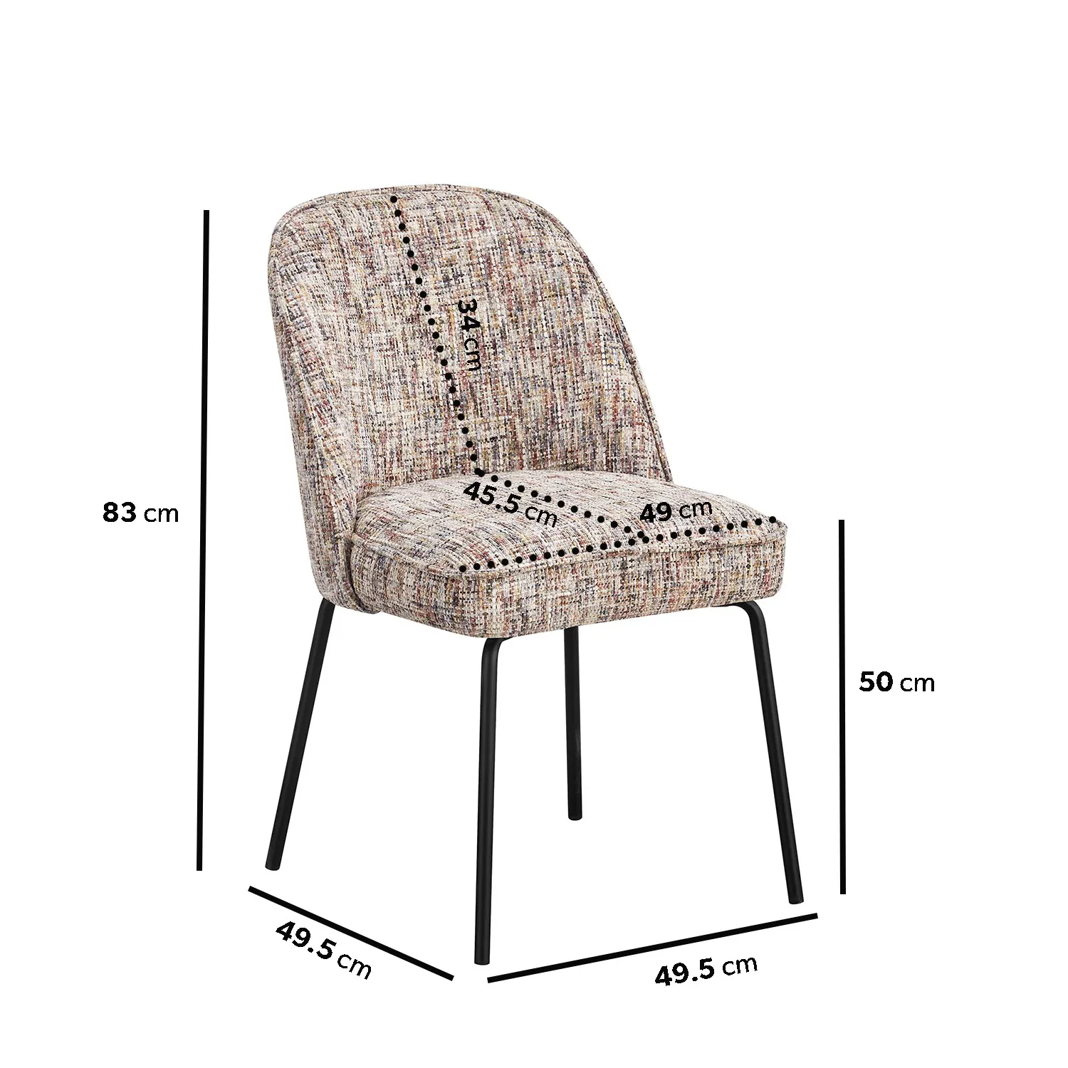 Set of 6 Curved Dining Chairs - Multi, Fabric