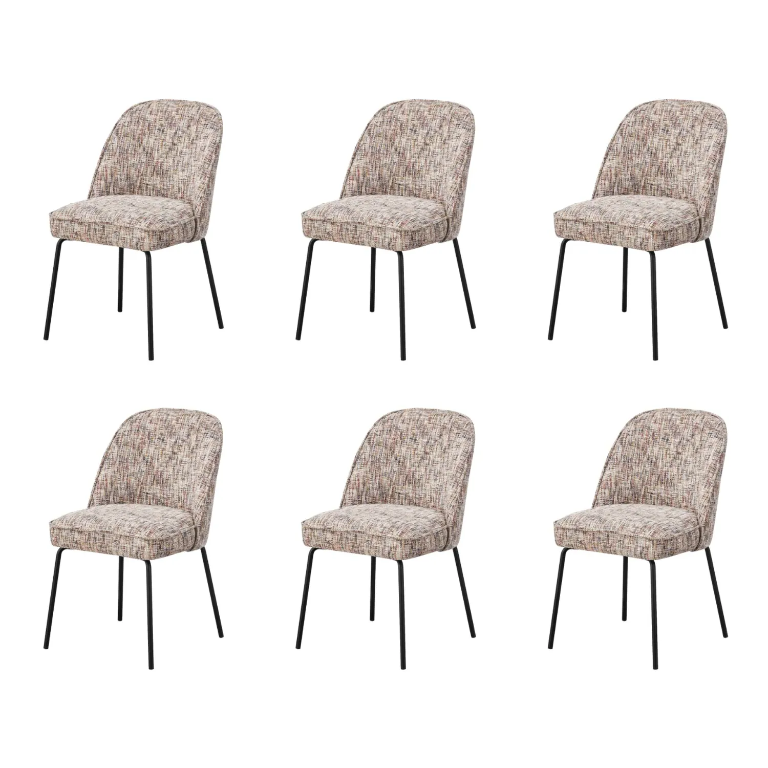 Set of 6 Curved Dining Chairs - Multi, Fabric