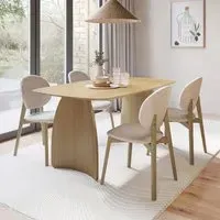 4-Seater Dining Set with Curved Legs - Oak