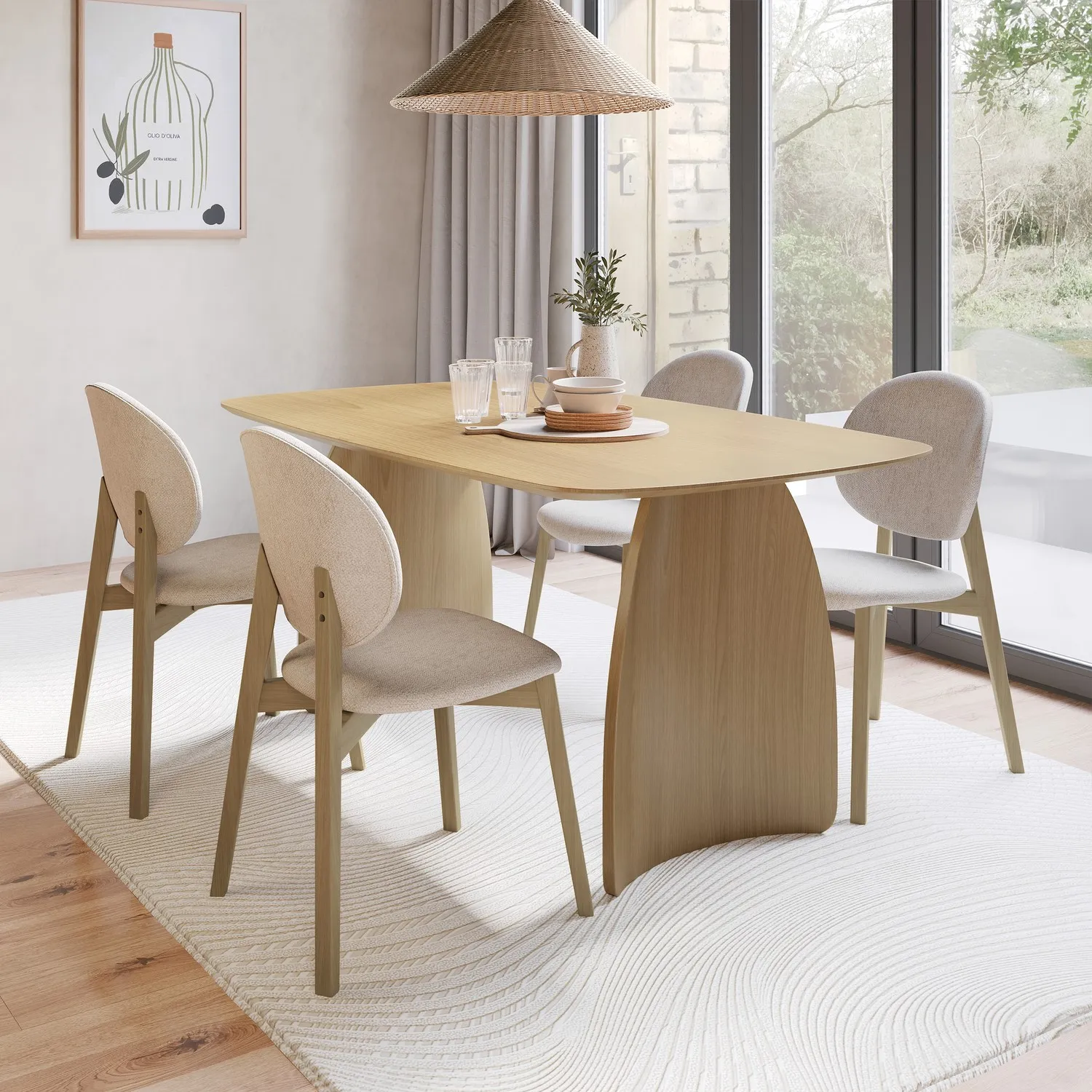 4-Seater Dining Set with Curved Legs - Oak image