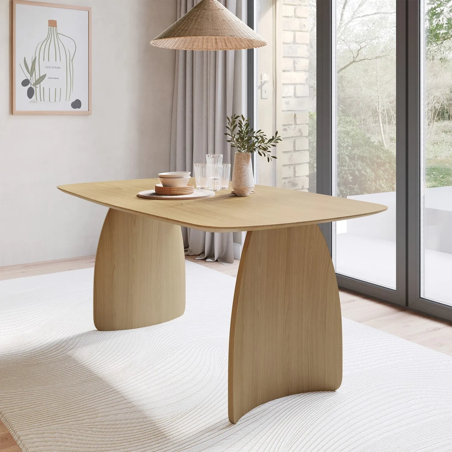 6-Seater Dining Table with Curved Legs - Oak image