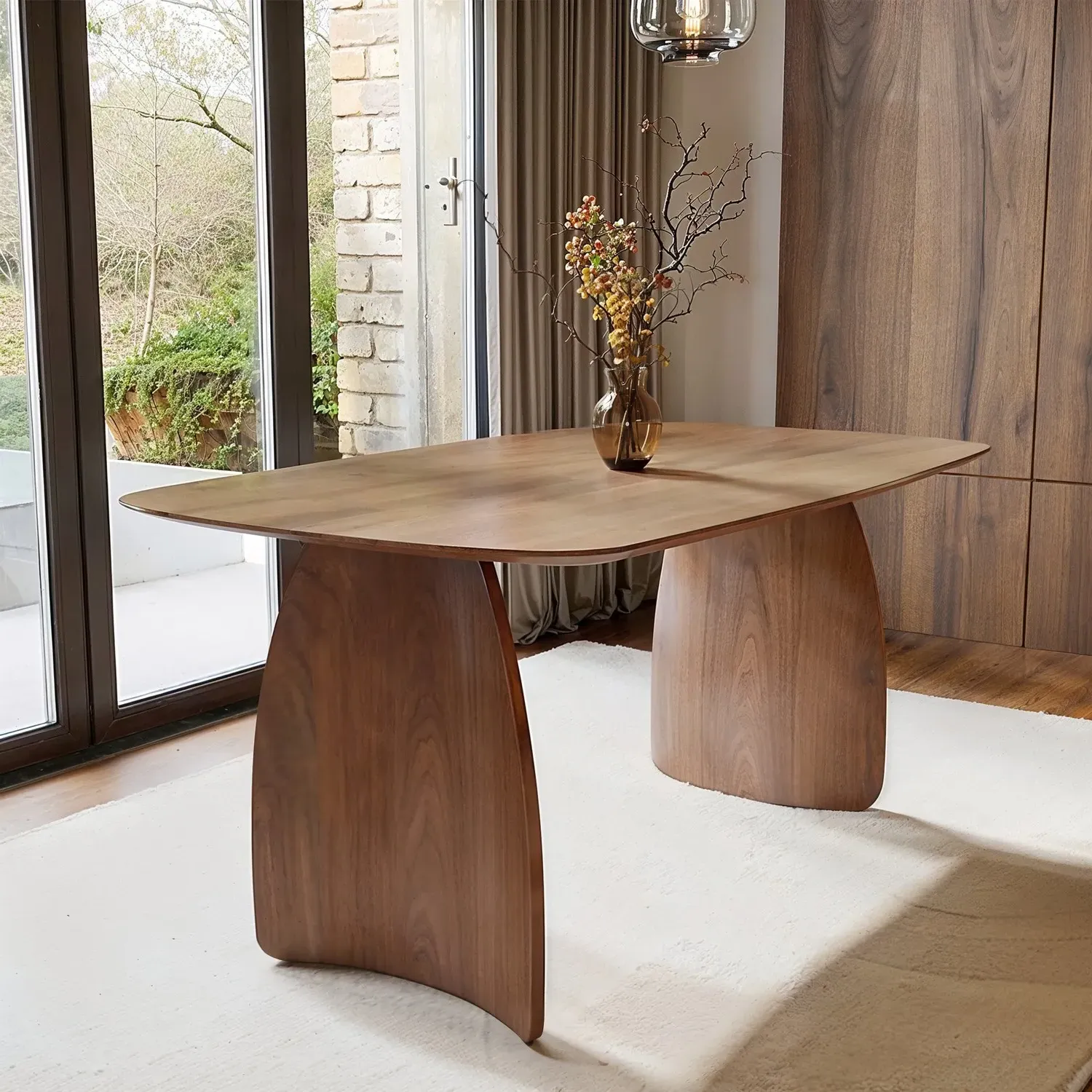 6-Seater Dining Table with Curved Legs - Walnut