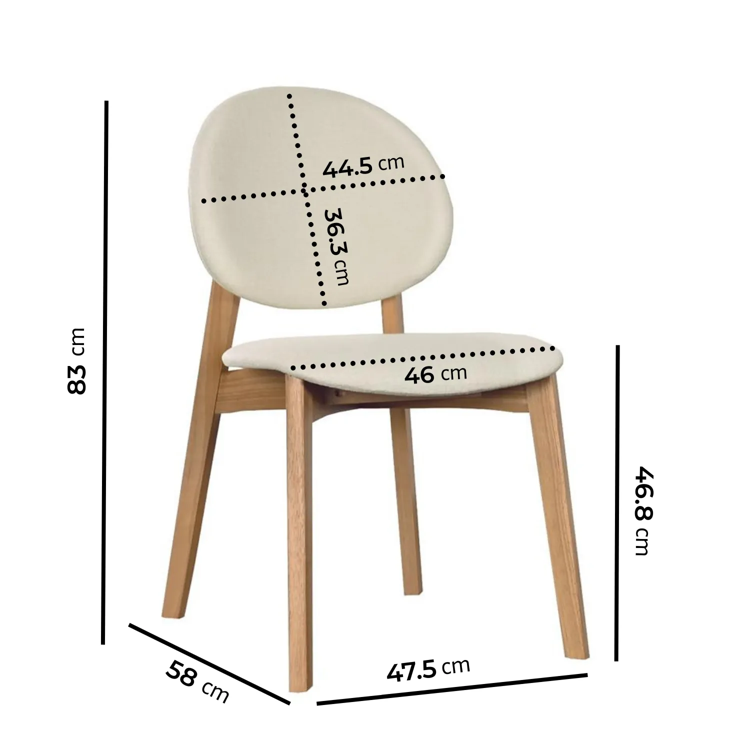 Set of 2 Dining Chairs with Curved Back - Cream