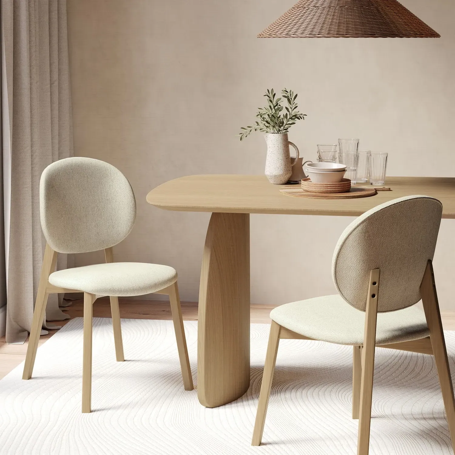 Set of 2 Dining Chairs with Curved Back - Cream image