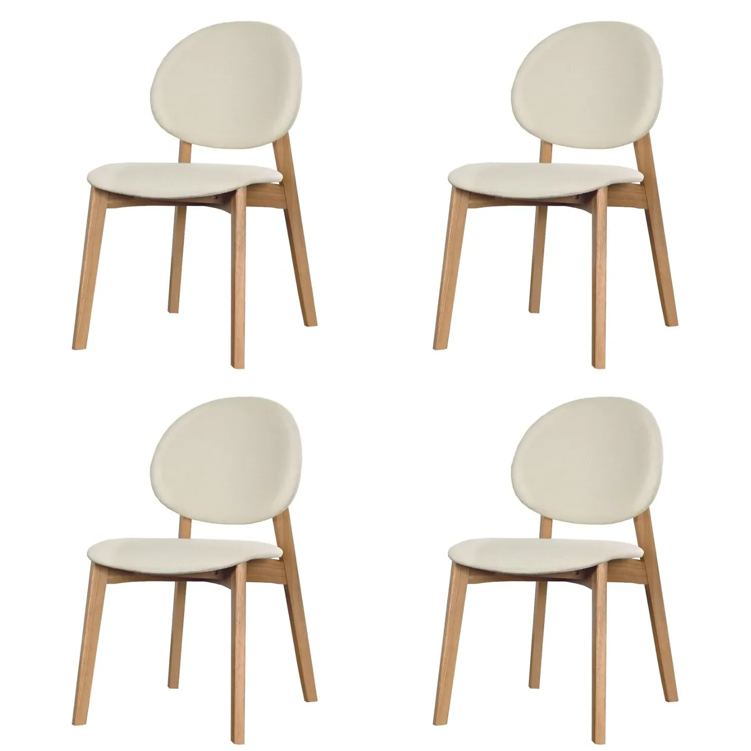 Set of 4 Dining Chairs Upholstered - Cream, Fabric