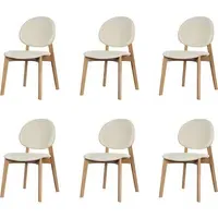 Set of 6 Dining Chairs Upholstered - Cream, Fabric