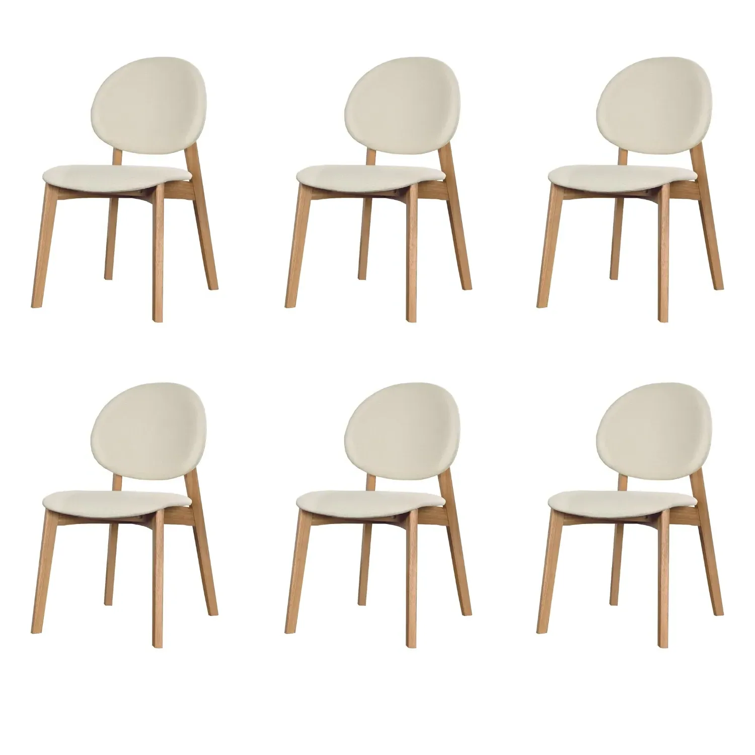 Set of 6 Dining Chairs Upholstered - Cream, Fabric