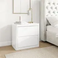 2-Drawer Bedside Table with Curved Edges - White