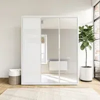 3-Door Wardrobe with Mirrors - White, Gloss