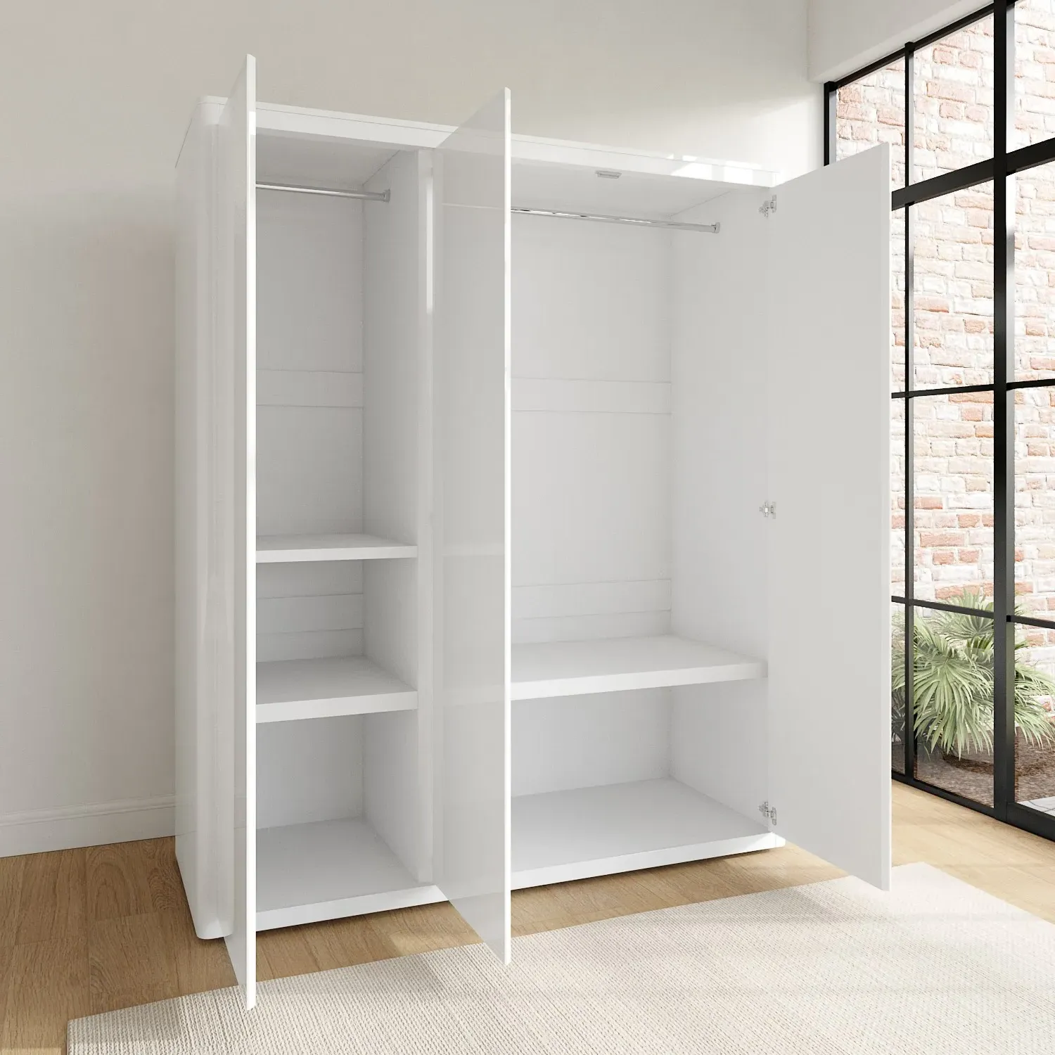 3-Door Wardrobe with Soft Close - White, Gloss
