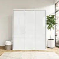 3-Door Wardrobe with Soft Close - White, Gloss