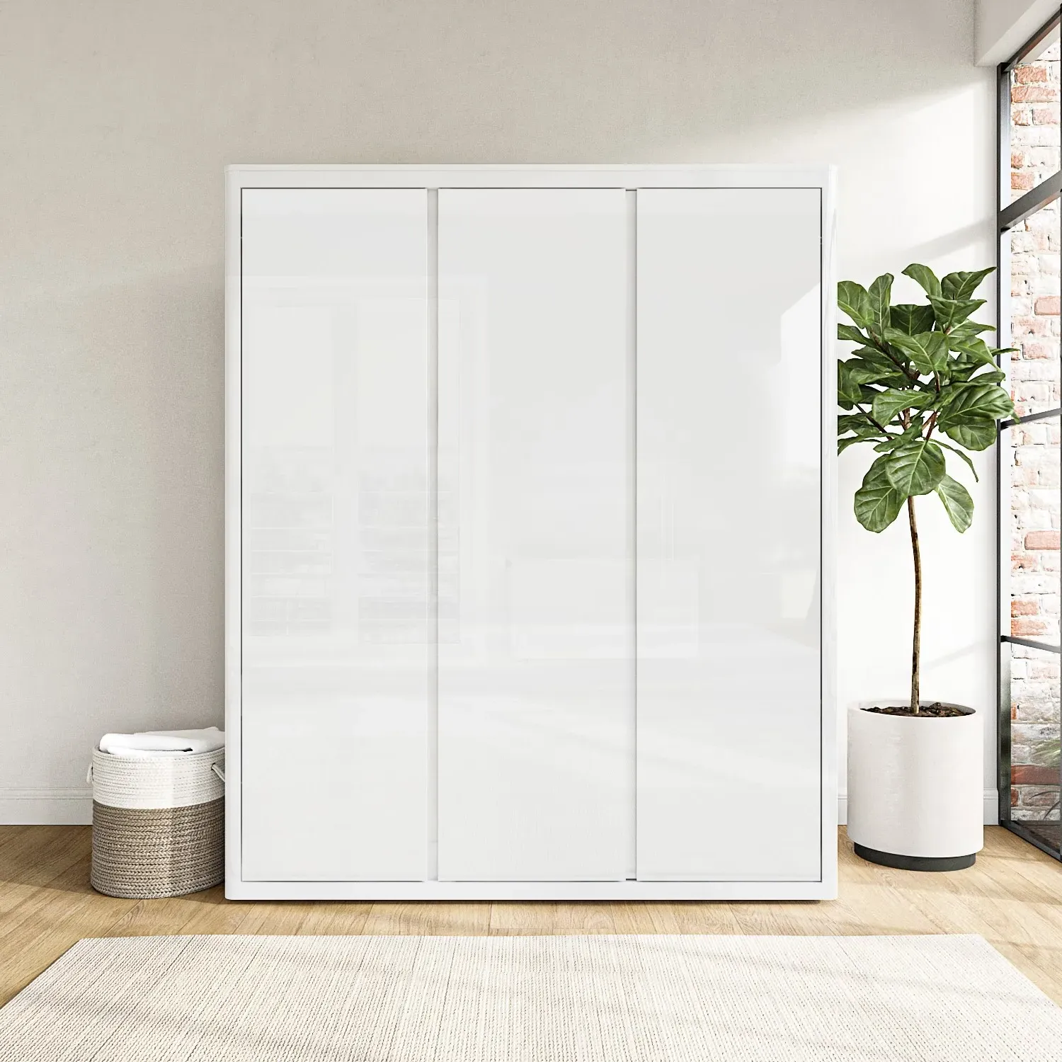3-Door Wardrobe with Soft Close - White, Gloss image