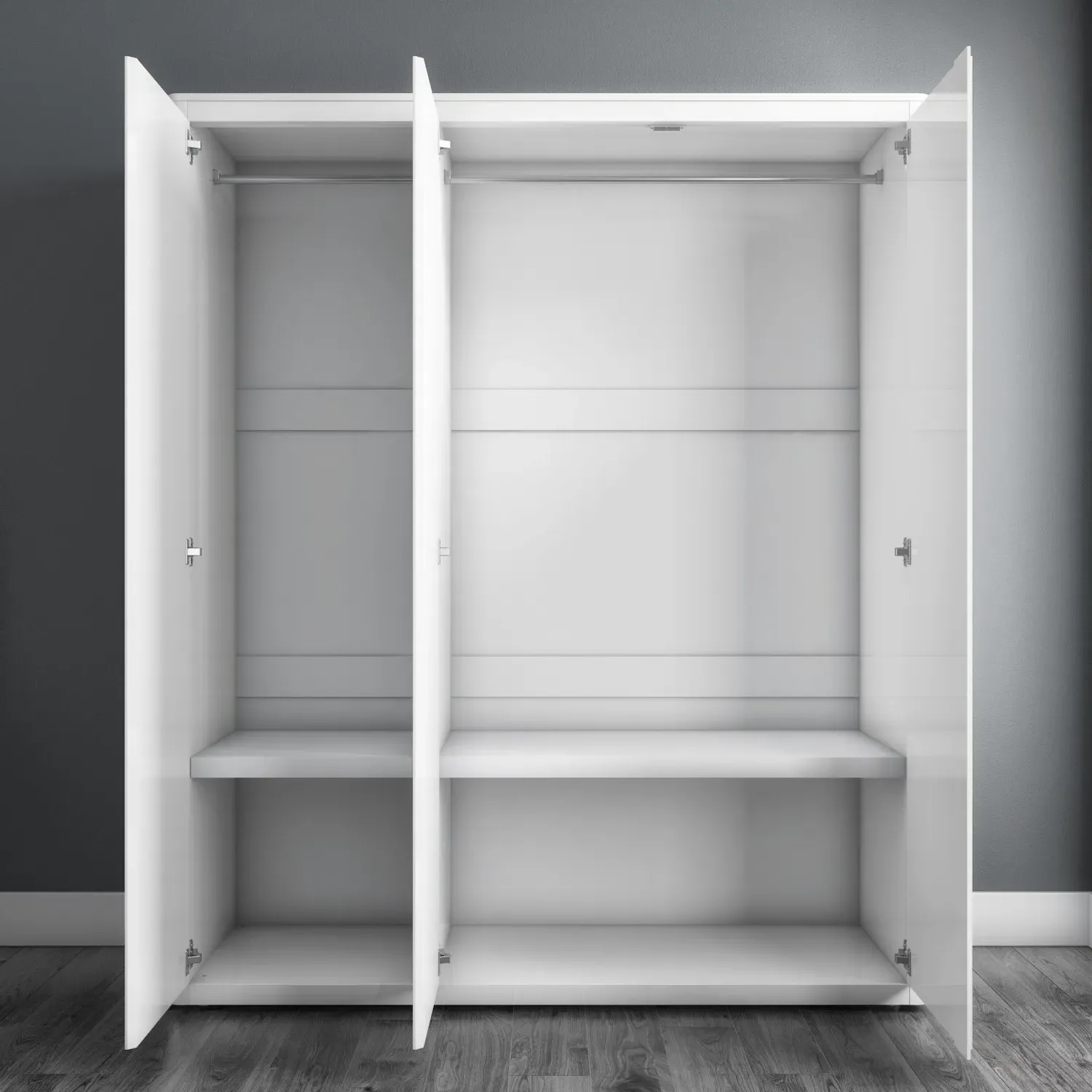 3-Door Wardrobe with Soft Close - White, High Gloss