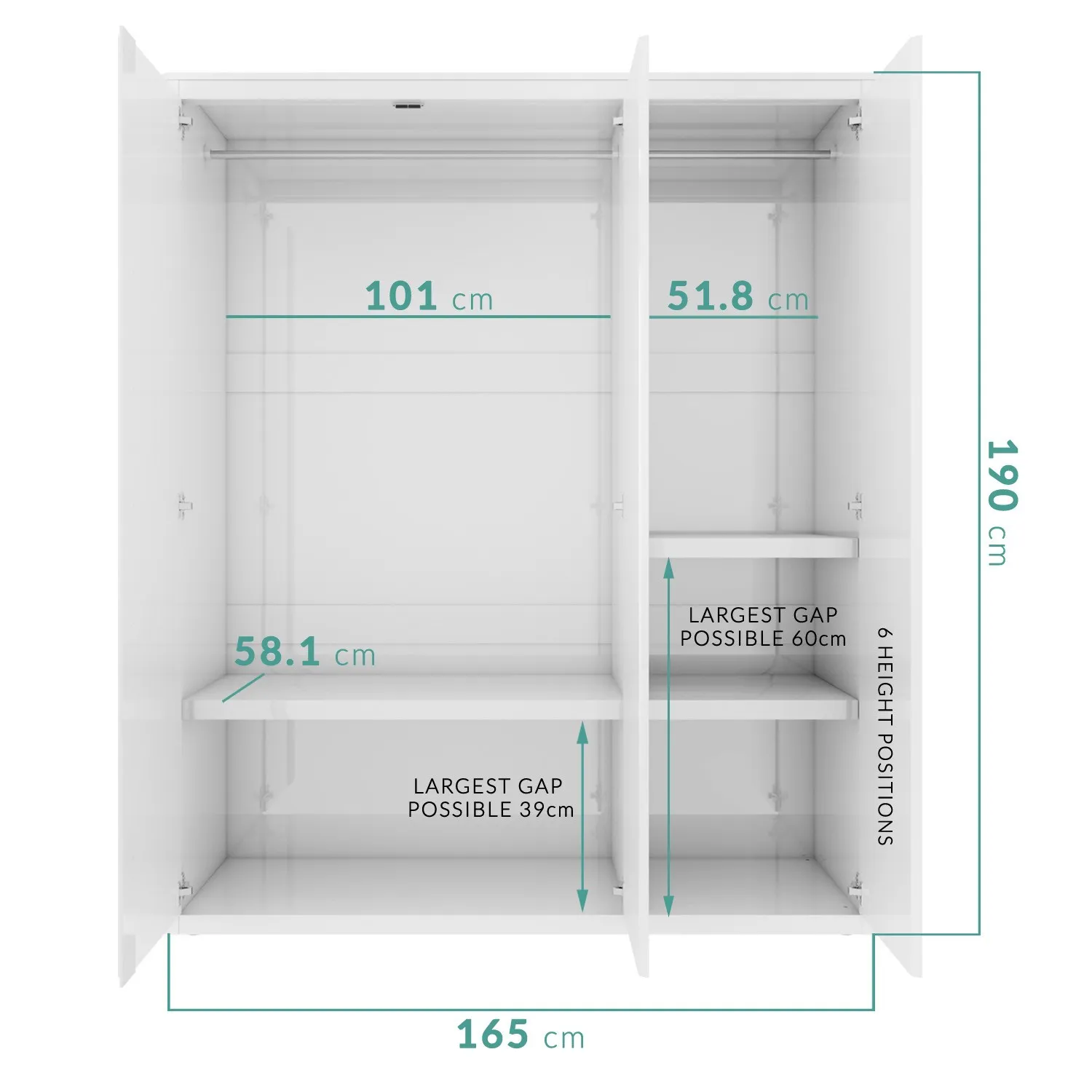 3-Door Wardrobe with Soft Close - White, High Gloss