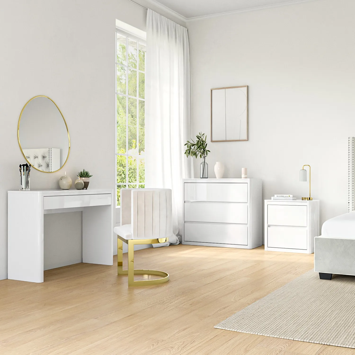 3-Drawer Chest with Curved Edges - White, Wood
