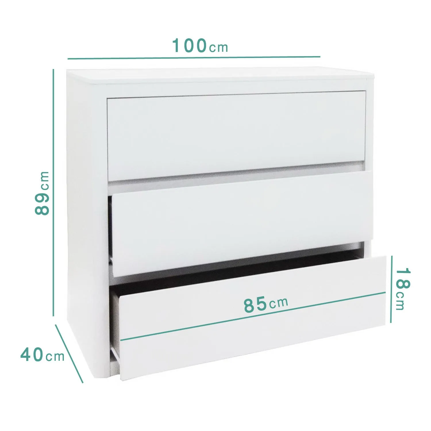 3-Drawer Chest with Curved Edges - White, Wood