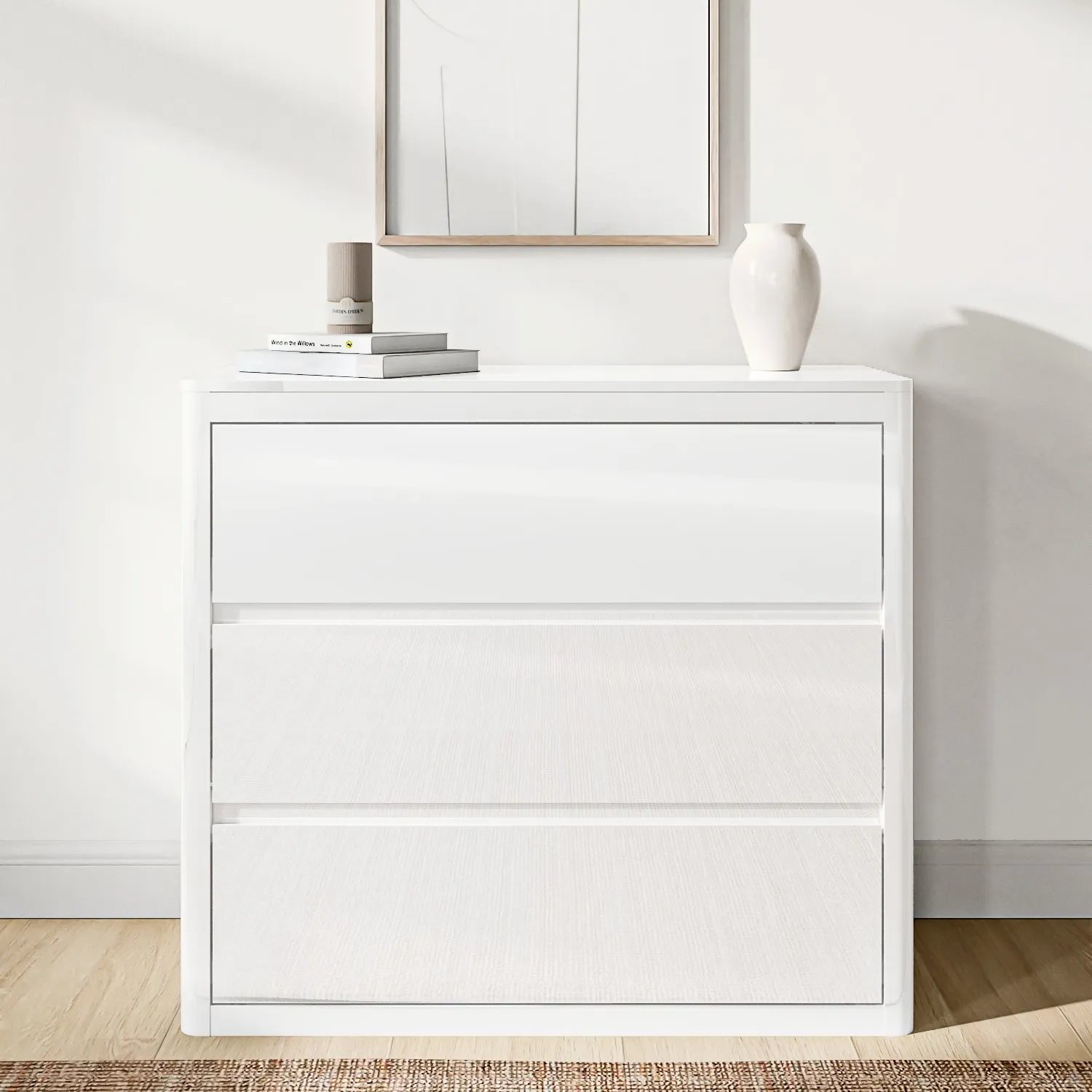 3-Drawer Chest with Curved Edges - White, Wood image