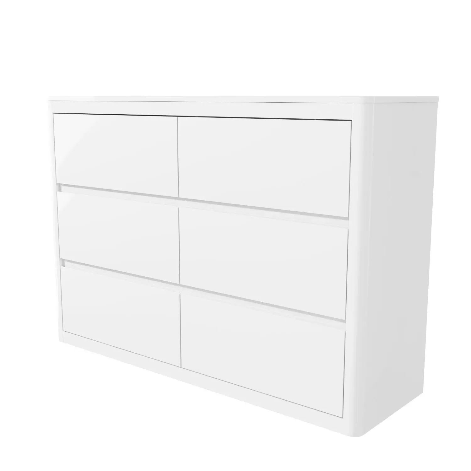 6-Drawer Wide Chest with Curved Edges - White, Wood