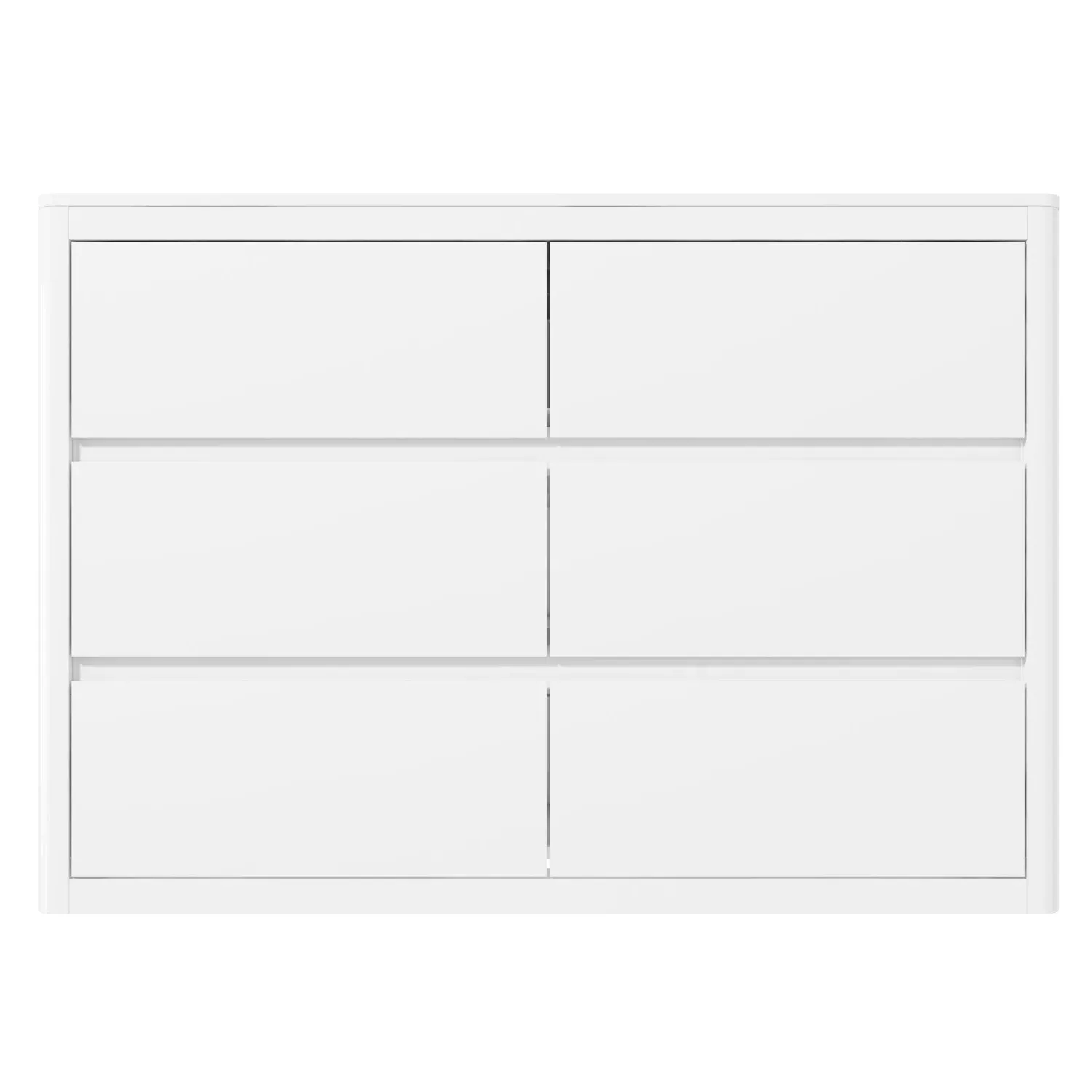 6-Drawer Wide Chest with Curved Edges - White, Wood