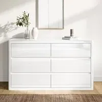 6-Drawer Wide Chest with Curved Edges - White, Wood