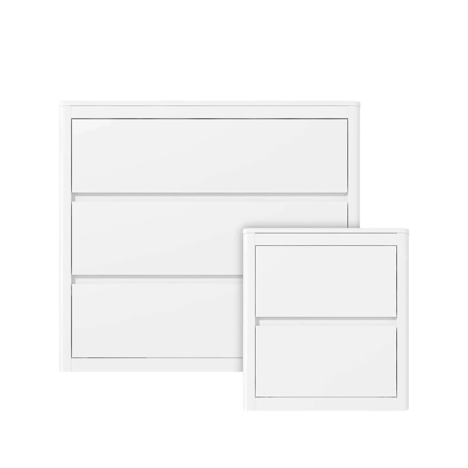 Bedside Table & Chest Set - White, High Gloss