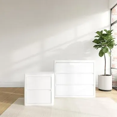 Bedside Table & Chest Set - White, High Gloss image