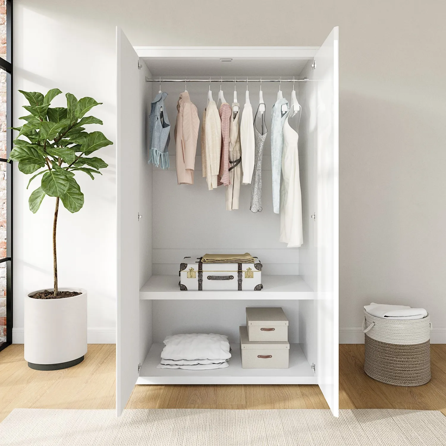 Double Wardrobe with Soft Close - White, Gloss