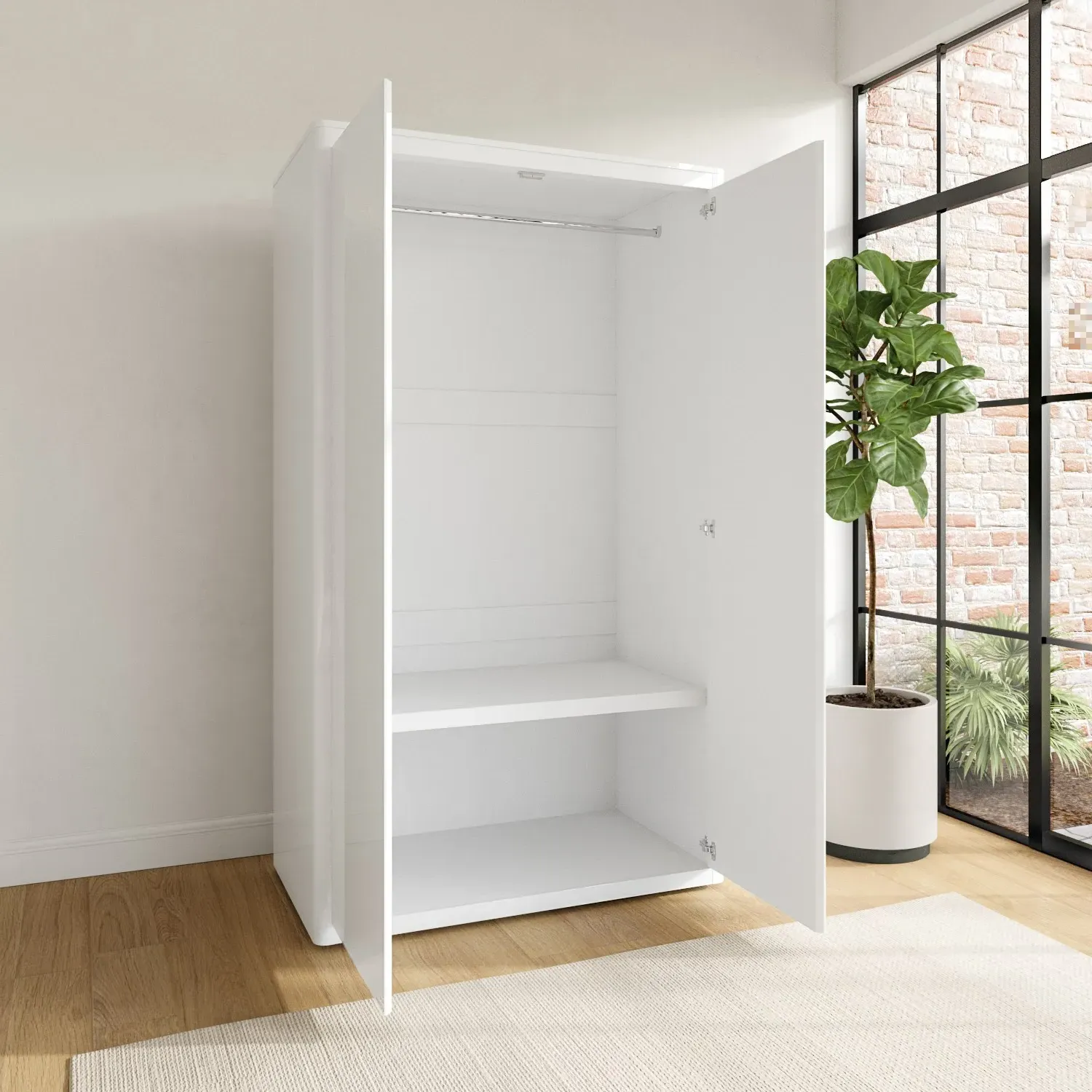 Double Wardrobe with Soft Close - White, Gloss