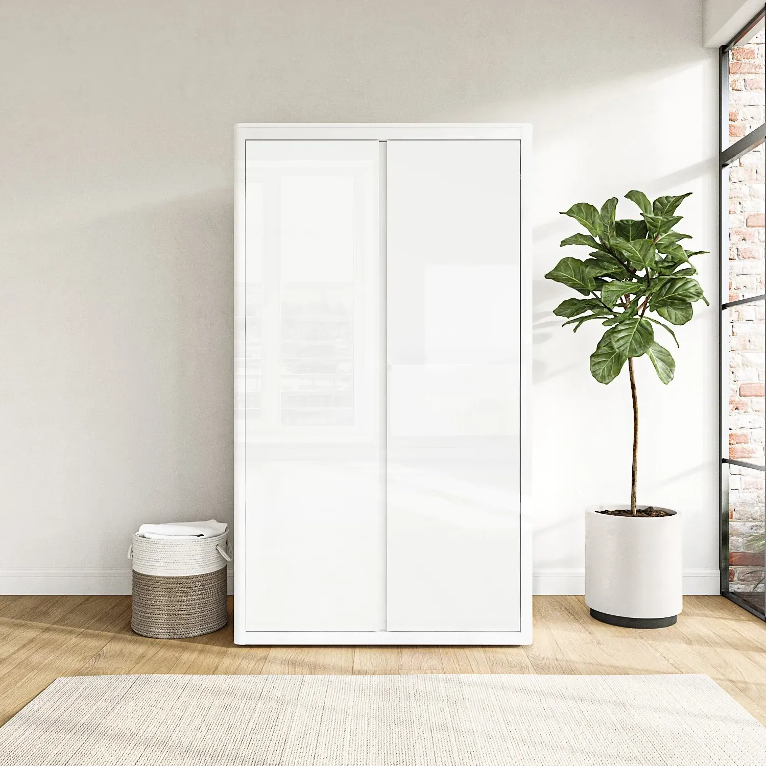 Double Wardrobe with Soft Close - White, Gloss image