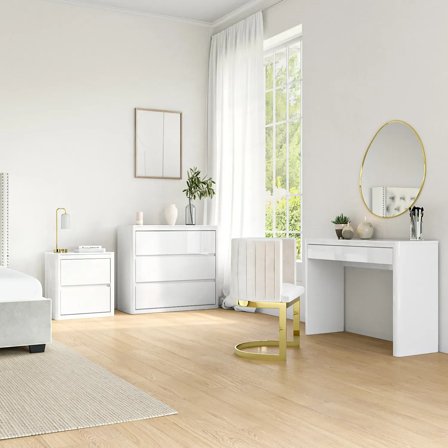 Dressing Table with Drawer - White, High Gloss